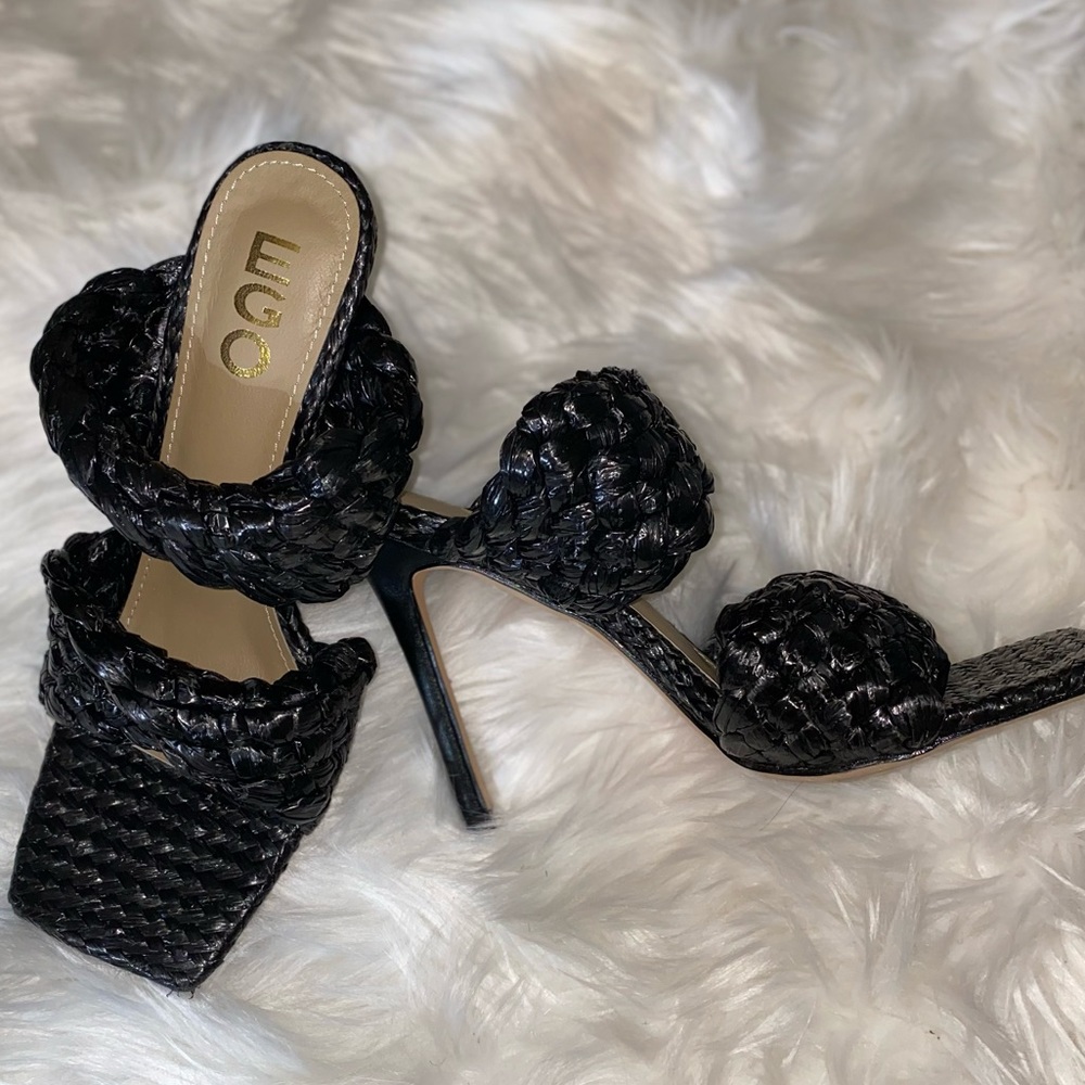 EGO Black Braided Double Strap Heels